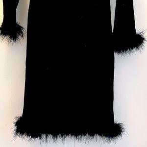 Black Fur Trim Ribbed Dress Size XL